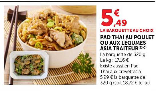 PAD THAI AU POULET OU AUX LÉGUMES ASIA TRAITEUR