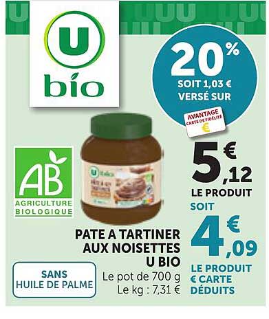 PATE A TARTINER AUX NOISETTES U BIO