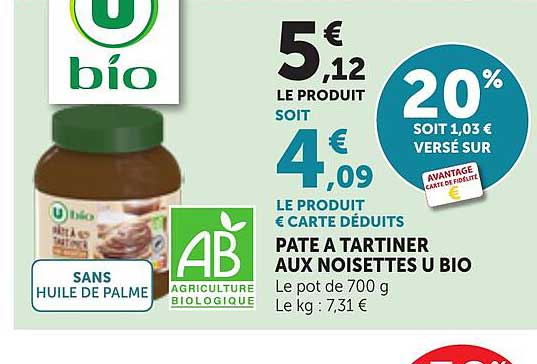 PÂTE À TARTINER AUX NOISETTES U BIO