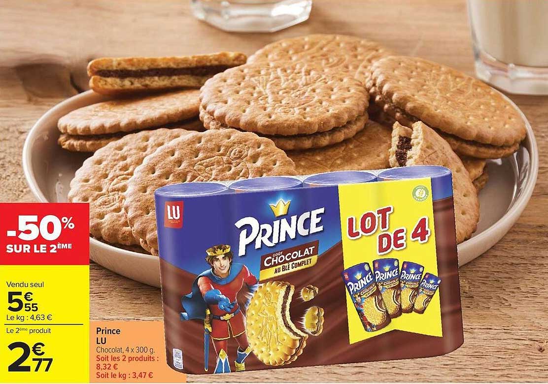 Prince LU Chocolat, 4 x 300 g. Soit les 2 produits : 8,32 €