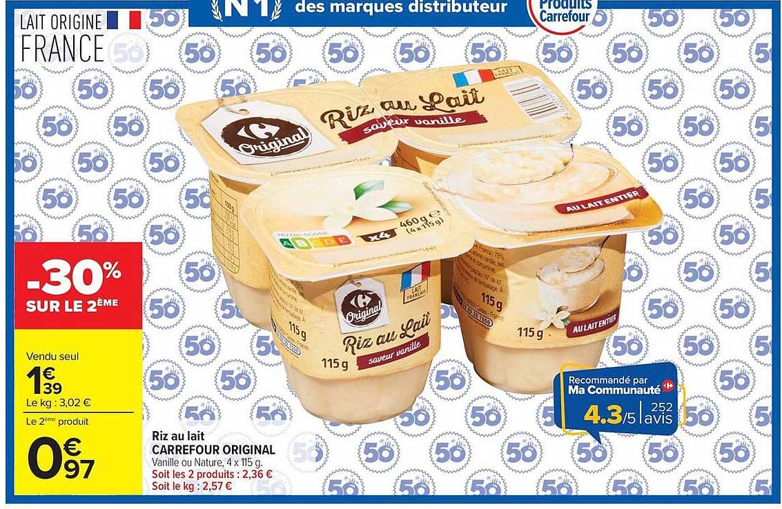 Riz au lait CARREFOUR ORIGINAL