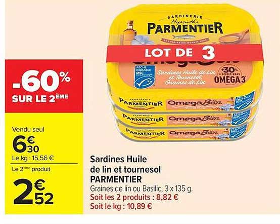 Sardines Huile de lin et tournesol PARMENTIER