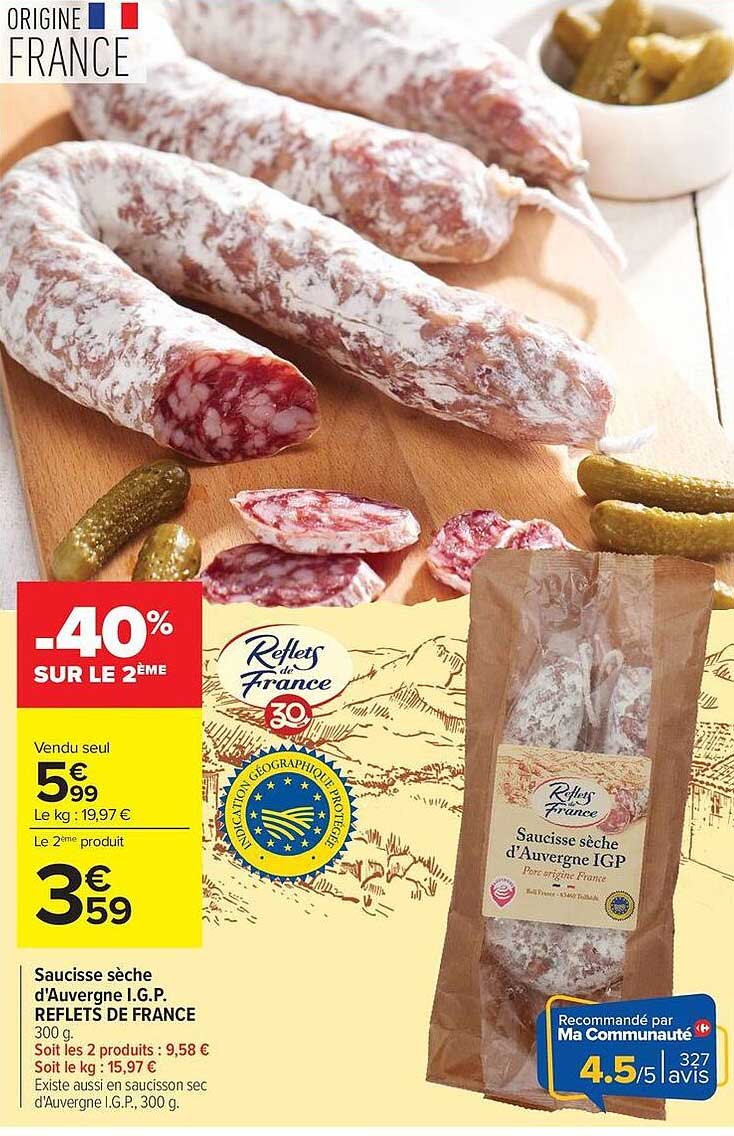 Saucisse sèche d'Auvergne I.G.P. REFLETS DE FRANCE