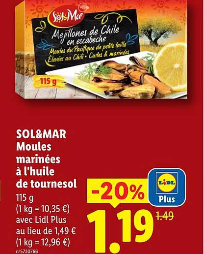 SOL&MAR Moules marinées à l'huile de tournesol