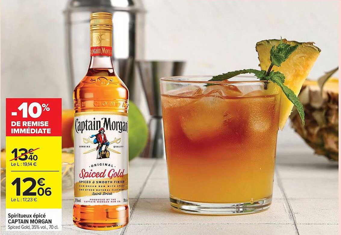 Spiritueux épicé CAPTAIN MORGAN Spiced Gold, 35% vol., 70 cl.