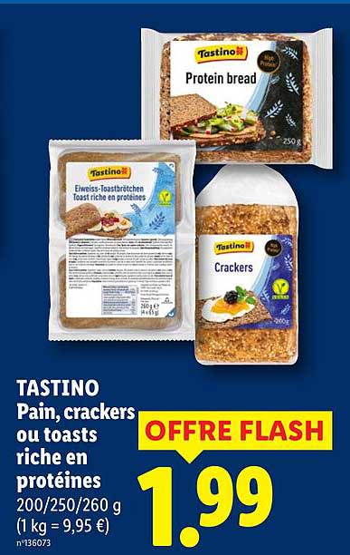 TASTINO Pain, crackers ou toasts riche en protéines