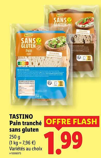 TASTINO Pain tranché sans gluten 250 g Variétés au choix