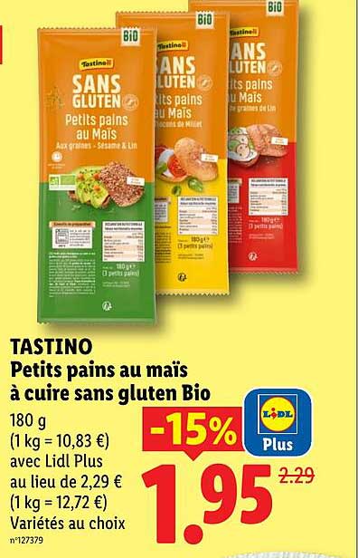 TASTINO Petits pains au maïs à cuire sans gluten Bio