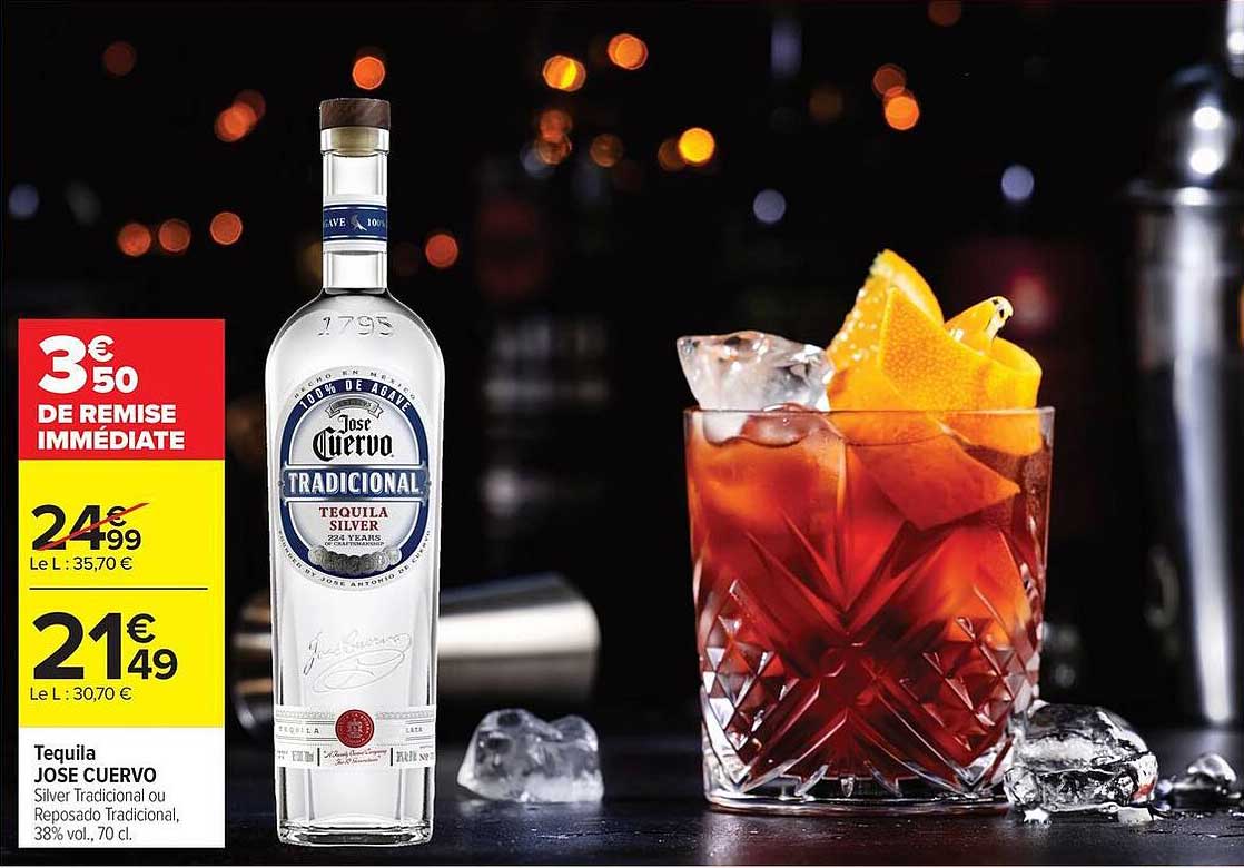Tequila JOSE CUERVO Silver Tradicional ou Reposado Tradicional, 38% vol., 70 cl.