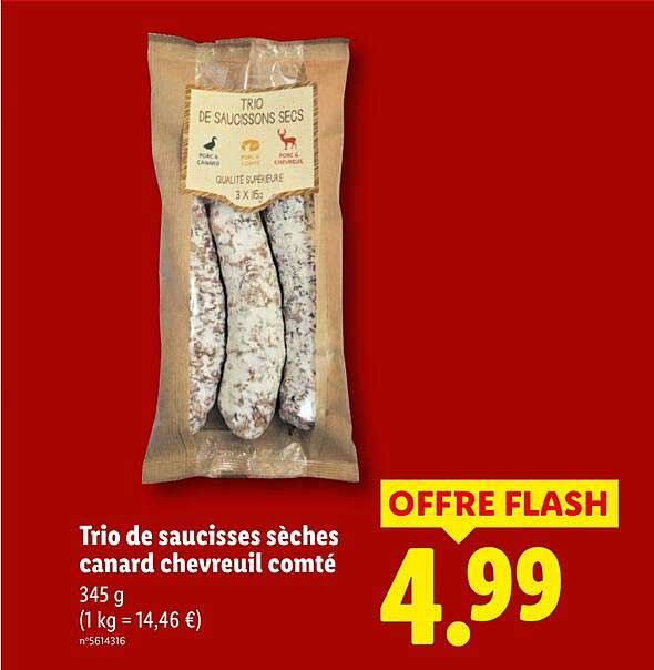 Trio de saucisses sèches canard chevreuil comté