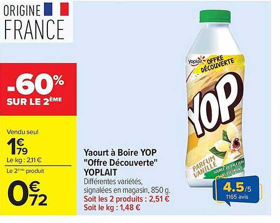 Yaourt à Boire YOP "Offre Découverte" YOPLAIT