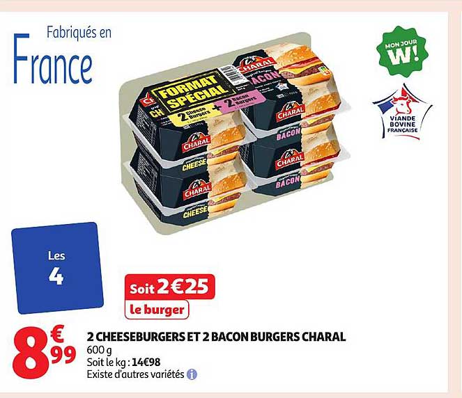 2 CHEESEBURGERS ET 2 BACON BURGERS CHARAL