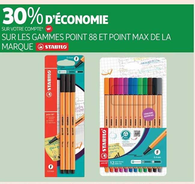 30% D'ÉCONOMIE SUR LES GAMMES POINT 88 ET POINT MAX DE LA MARQUE STABILO