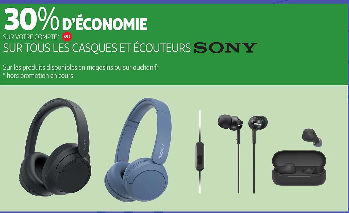30% d'économie sur tous les casques et écouteurs Sony