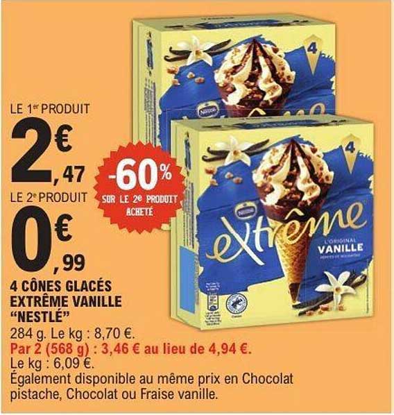 4 Cônes Glacés Extrême Vanille "Nestlé"