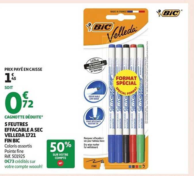 5 FEUTRES EFFACABLE A SEC VELED A 1721 FIN BIC