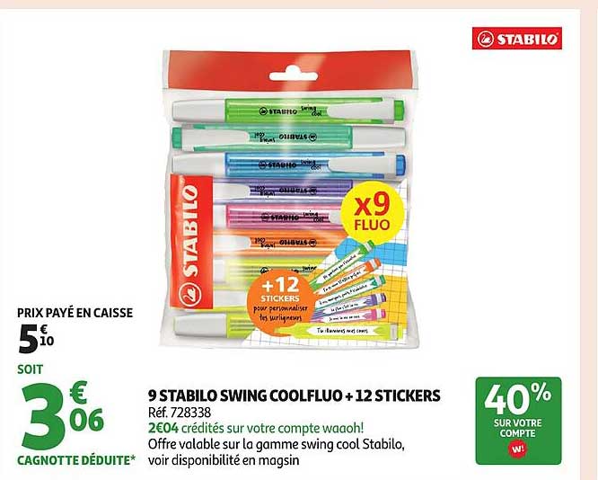 9 STABILO SWING COOLFLUO + 12 STICKERS