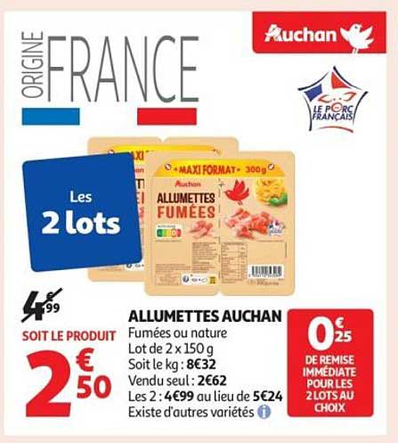 ALLUMETTES AUCHAN Fumées ou nature