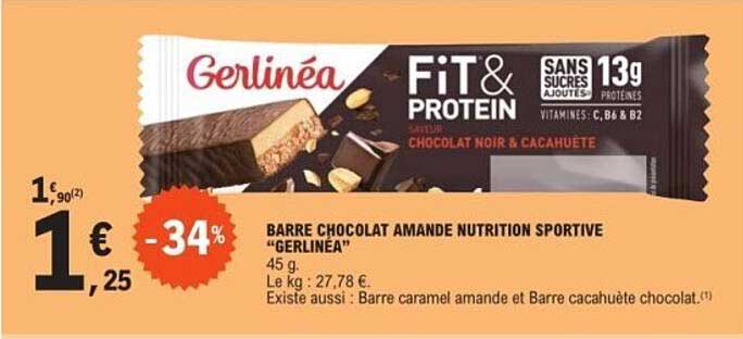 BARRE CHOCOLAT AMANDE NUTRITION SPORTIVE "GERLINÉA"