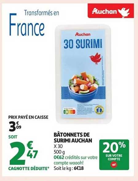 BÂTONNETS DE SURIMI AUCHAN X 30