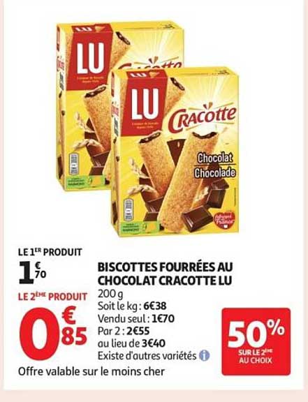 Biscottes fourrées au chocolat Cracotte LU