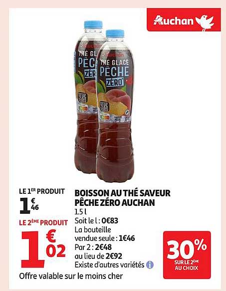 BOISSON AU THÉ SAVEUR PÊCHE ZÉRO AUCHAN