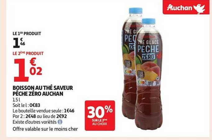 BOISSON AU THÉ SAVEUR PÊCHE ZÉRO AUCHAN