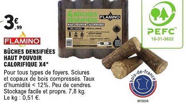 BÛCHES DENSIFIÉES HAUT POUVOIR CALORIFIQUE X4*