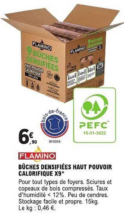 BÛCHES DENSIFIÉES HAUT POUVOIR CALORIFIQUE X9*