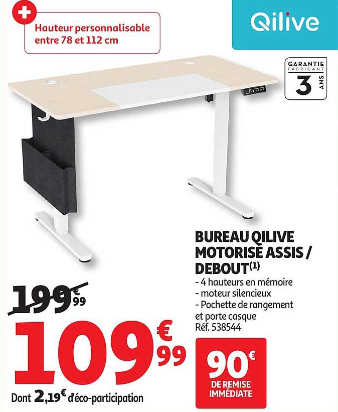 BUREAU QILIVE MOTORISE ASSIS / DEBOUT