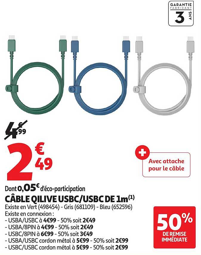 CÂBLE QILIVE USBC/USBC DE 1m
