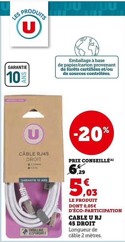 CÂBLE U RJ 45 DROIT