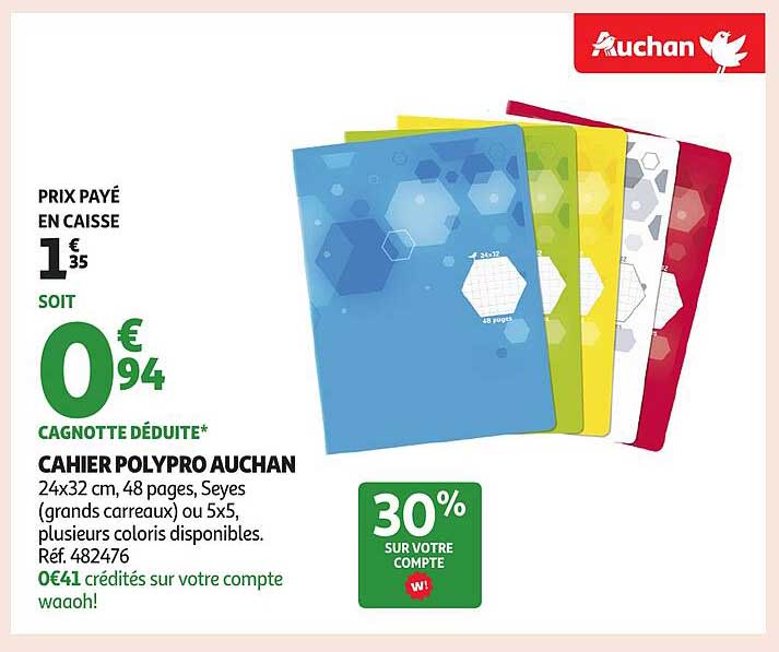 CAHIER POLYPRO AUCHAN