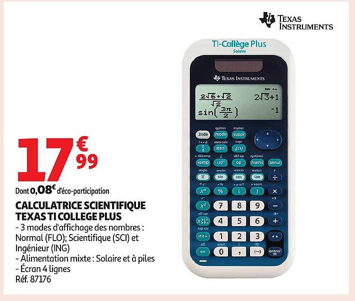 CALCULATRICE SCIENTIFIQUE TEXAS TI COLLEGE PLUS