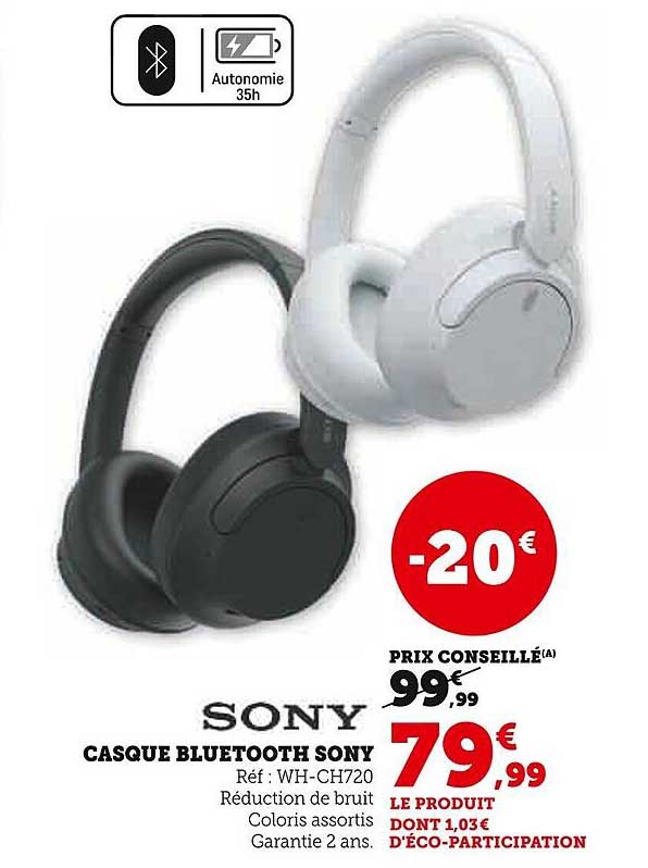 Casque Bluetooth Sony - Réf : WH-CH720