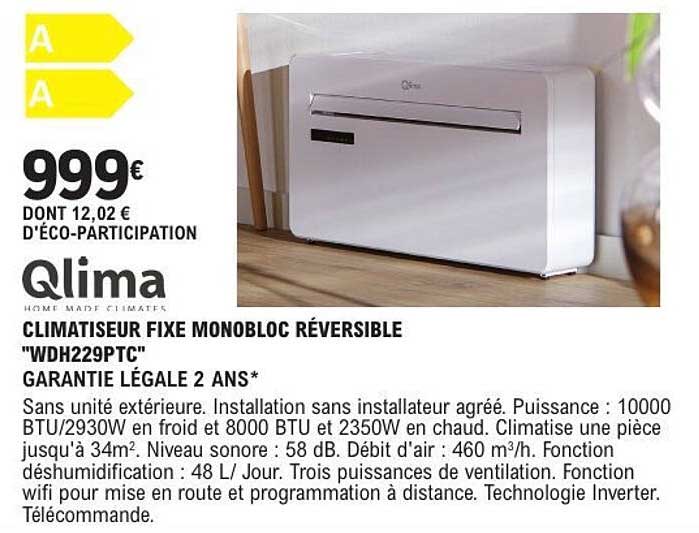 CLIMATISEUR FIXE MONOBLOC RÉVERSIBLE "WDH229PTC"