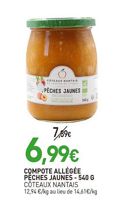 Compote allégée pêches jaunes - 540 g
