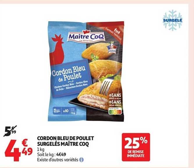 CORDON BLEU DE POULET SURGELÉS MAÎTRE COQ