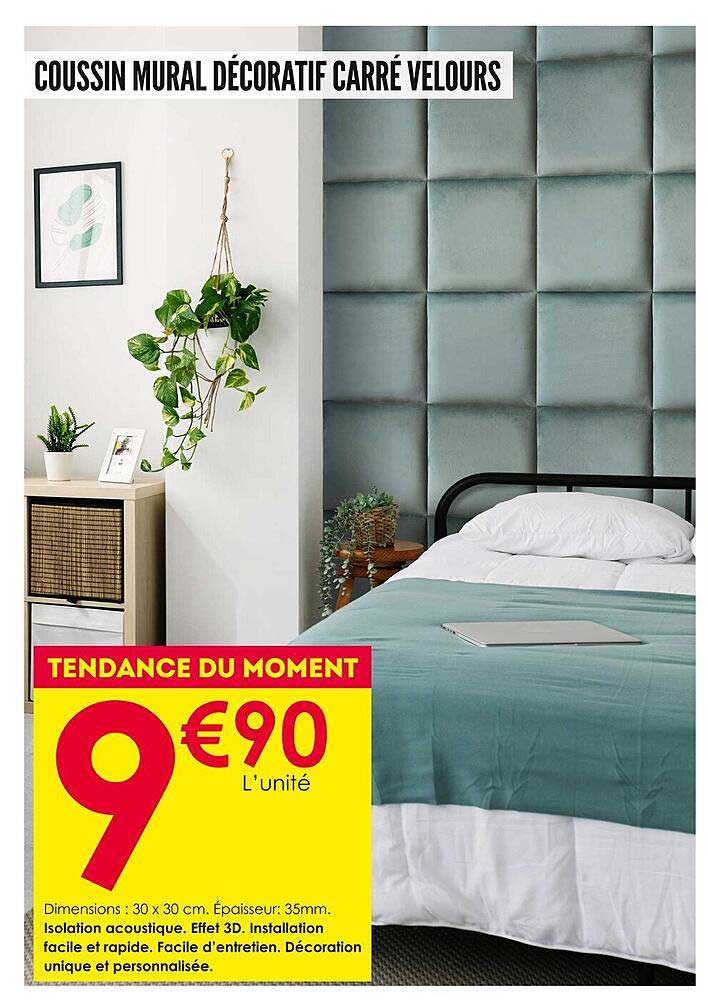 COUSSIN MURAL DÉCORATIF CARRÉ VELOURS
