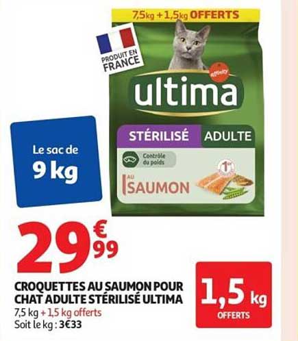 Croquettes au saumon pour chat adulte stérilisé Ultima
