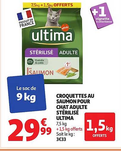 Croquettes au saumon pour chat adulte stérilisé Ultima