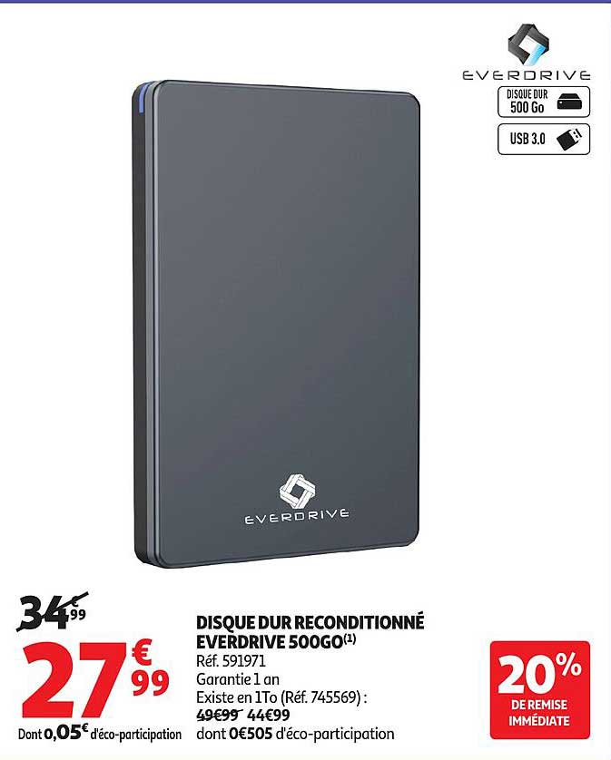 DISQUE DUR RECONDITIONNÉ EVERDRIVE 500GO