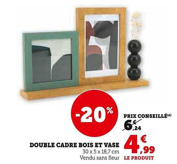 DOUBLE CADRE BOIS ET VASE