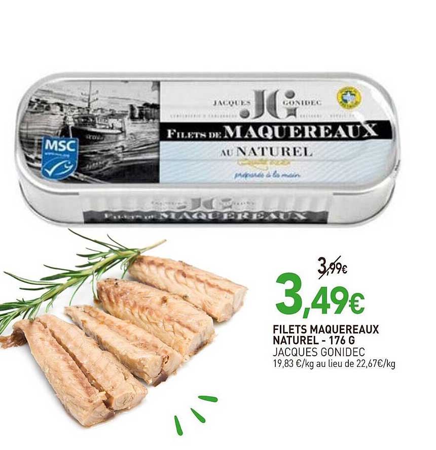 FILETS MAQUEREAUX NATUREL - 176 G JACQUES GONIDEC