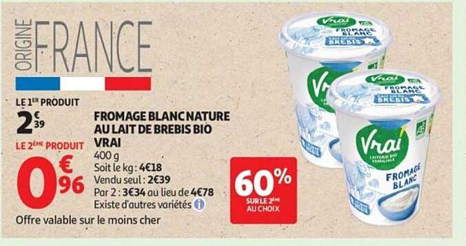 FROMAGE BLANC NATURE AU LAIT DE BREBIS BIO VRAI