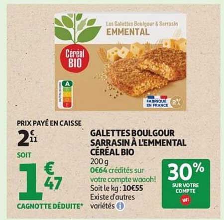 GALETTES BOULGOUR SARRASIN À L'EMMENTAL CÉRAL BIO