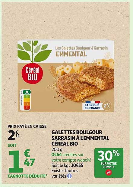 GALETTES BOULGOUR SARRASIN À L'EMMENTAL CÉRÉAL BIO