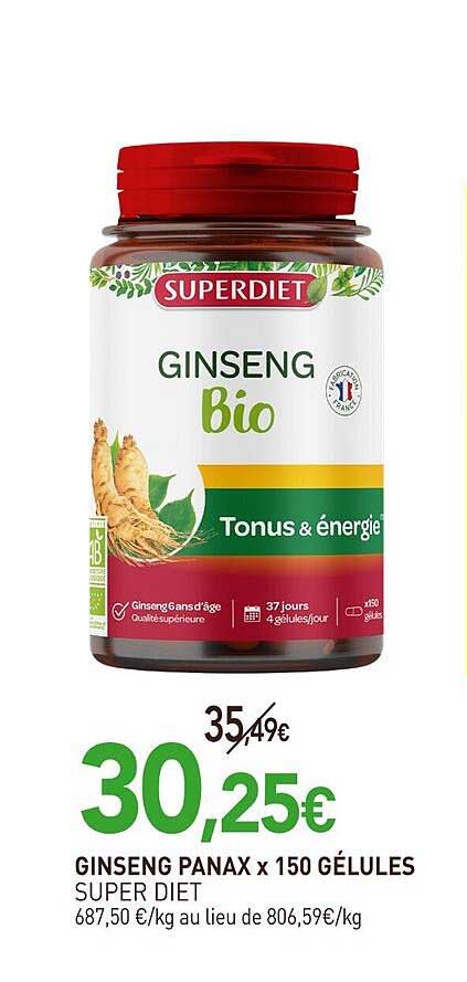 GINSENG PANAX x 150 GÉLULES SUPER DIET