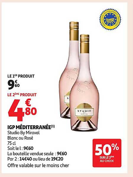 IGP MÉDITERRANÉE Studio By Miraval Blanc ou Rosé 75 cl