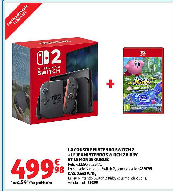 LA CONSOLE NINTENDO SWITCH 2 + LE JEU NINTENDO SWITCH 2 KIRBY ET LE MONDE OUBLIÉ